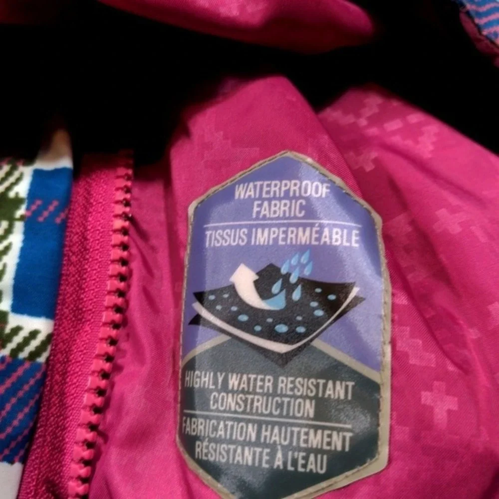 Columbia Youth Girls 10/12 Waterproof Rain Jacket Hooded Pink Blue Plaid SG 7424